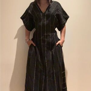 Black Dress with White Stitching NYMåNE Boho